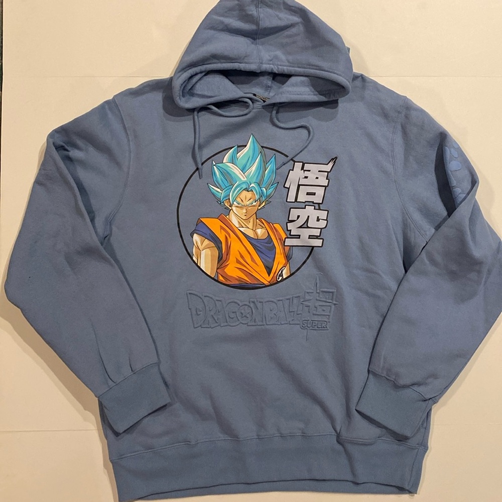 Dragonball Super Mens SZ Large Goku Graphic Hoodie Sweatshirt Blue New